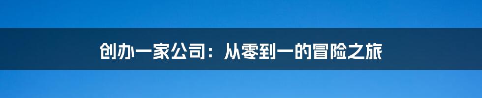 创办一家公司：从零到一的冒险之旅