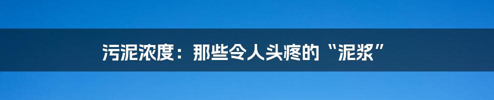 污泥浓度：那些令人头疼的“泥浆”