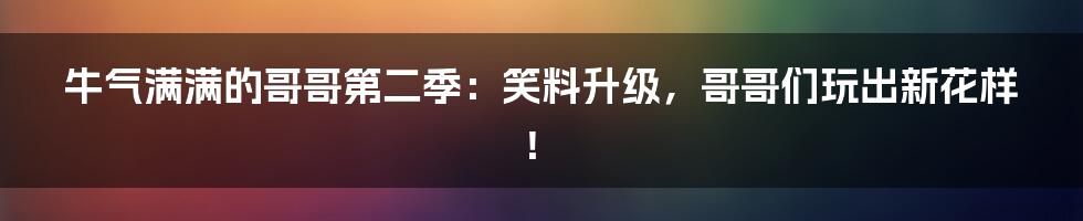 牛气满满的哥哥第二季：笑料升级，哥哥们玩出新花样！