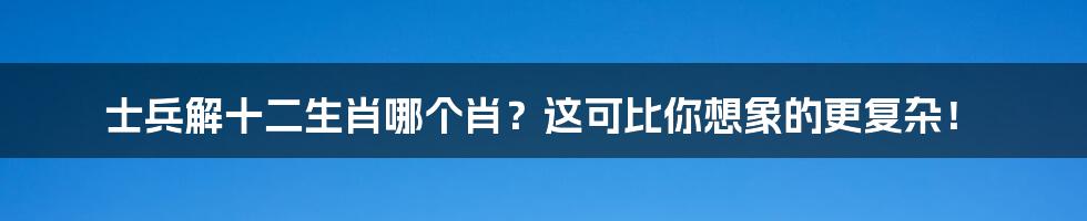 士兵解十二生肖哪个肖？这可比你想象的更复杂！