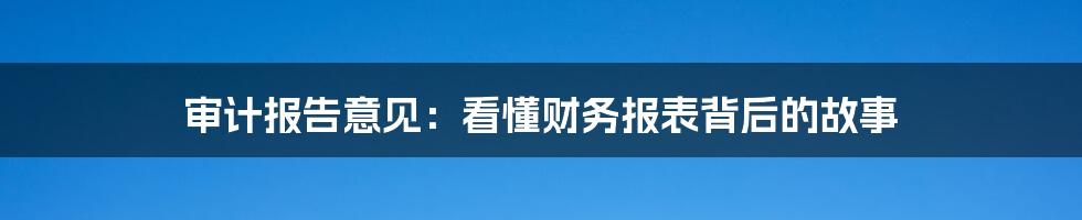 审计报告意见：看懂财务报表背后的故事