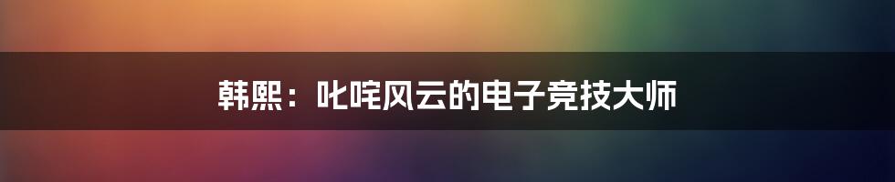 韩熙：叱咤风云的电子竞技大师