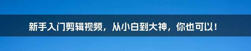 新手入门剪辑视频，从小白到大神，你也可以！