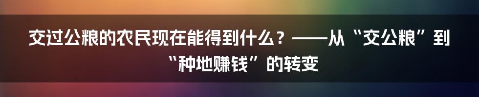 交过公粮的农民现在能得到什么？——从“交公粮”到“种地赚钱”的转变