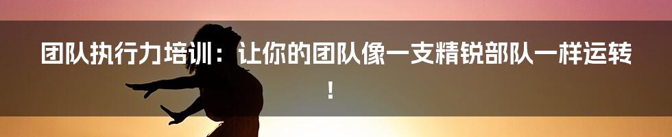 团队执行力培训：让你的团队像一支精锐部队一样运转！