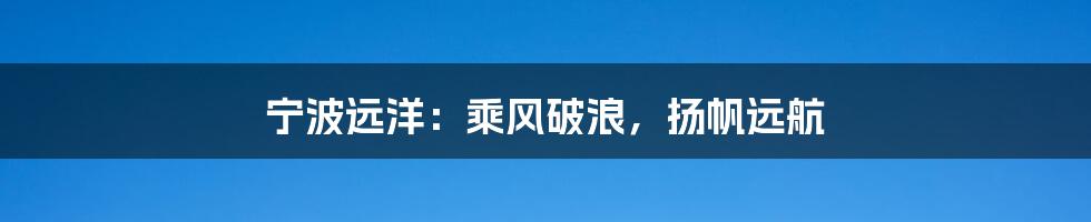 宁波远洋：乘风破浪，扬帆远航