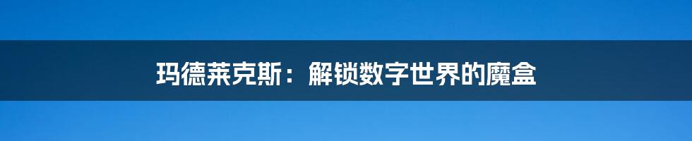 玛德莱克斯：解锁数字世界的魔盒