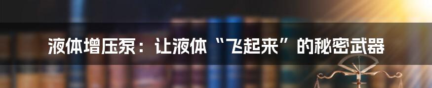 液体增压泵：让液体“飞起来”的秘密武器