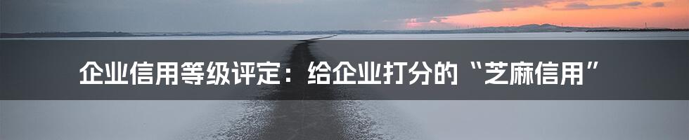 企业信用等级评定：给企业打分的“芝麻信用”