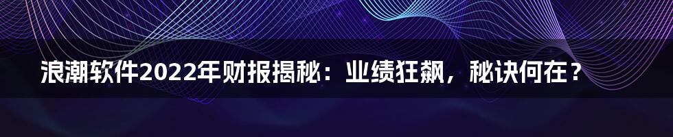 浪潮软件2022年财报揭秘：业绩狂飙，秘诀何在？