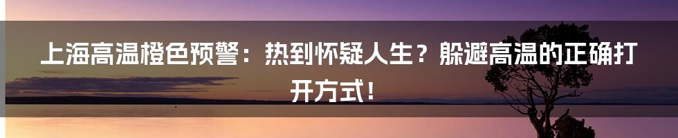 上海高温橙色预警：热到怀疑人生？躲避高温的正确打开方式！