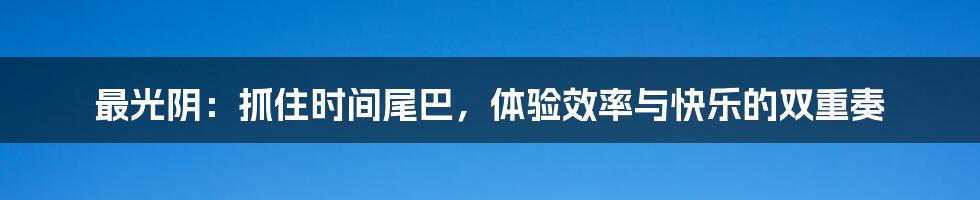 最光阴：抓住时间尾巴，体验效率与快乐的双重奏