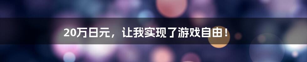 20万日元，让我实现了游戏自由！