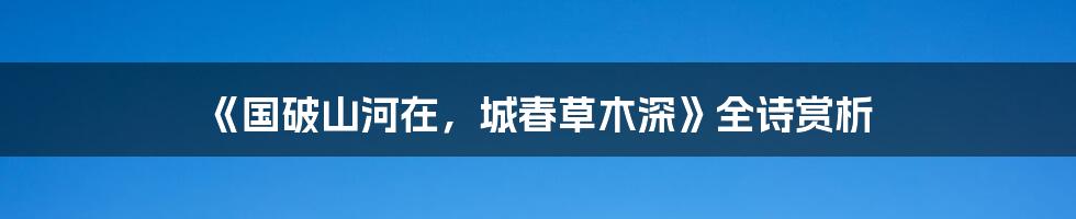 《国破山河在，城春草木深》全诗赏析