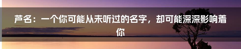 芦名：一个你可能从未听过的名字，却可能深深影响着你