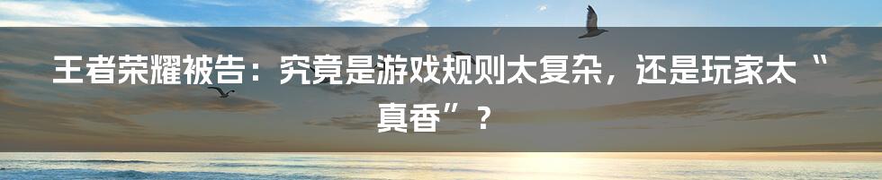 王者荣耀被告：究竟是游戏规则太复杂，还是玩家太“真香”？