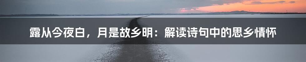 露从今夜白，月是故乡明：解读诗句中的思乡情怀