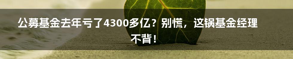 公募基金去年亏了4300多亿？别慌，这锅基金经理不背！