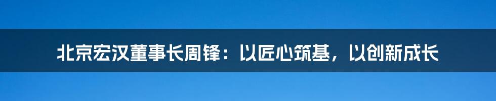 北京宏汉董事长周锋：以匠心筑基，以创新成长