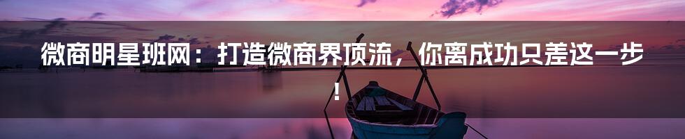 微商明星班网：打造微商界顶流，你离成功只差这一步！