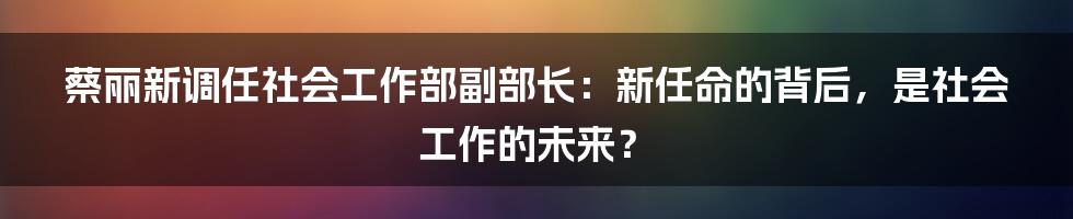 蔡丽新调任社会工作部副部长：新任命的背后，是社会工作的未来？