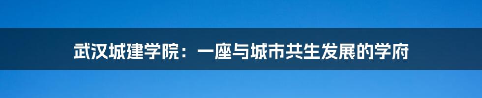 武汉城建学院：一座与城市共生发展的学府