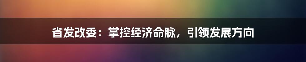 省发改委：掌控经济命脉，引领发展方向