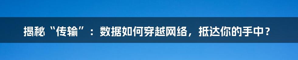 揭秘“传输”：数据如何穿越网络，抵达你的手中？