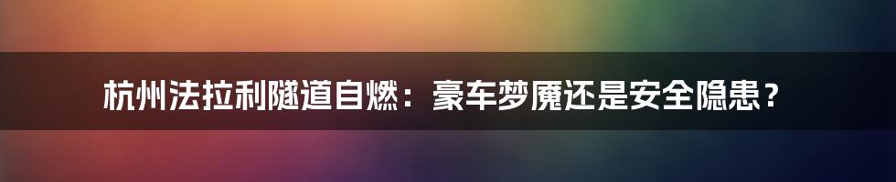 杭州法拉利隧道自燃：豪车梦魇还是安全隐患？