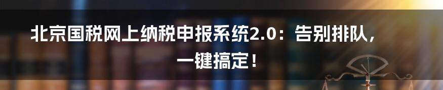 北京国税网上纳税申报系统2.0：告别排队，一键搞定！