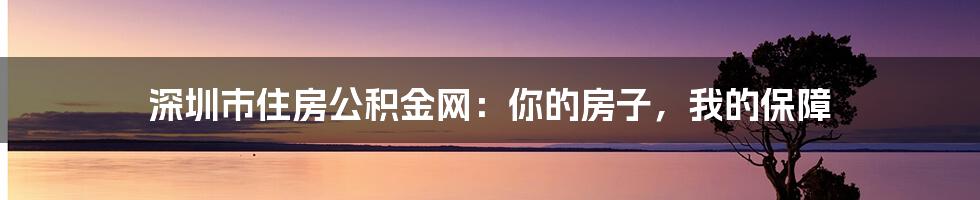 深圳市住房公积金网：你的房子，我的保障