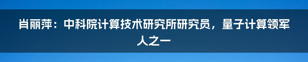 肖丽萍：中科院计算技术研究所研究员，量子计算领军人之一