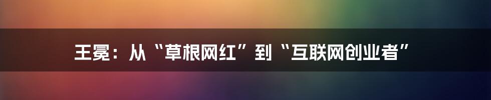 王冕：从“草根网红”到“互联网创业者”