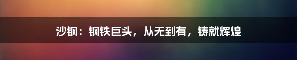 沙钢：钢铁巨头，从无到有，铸就辉煌