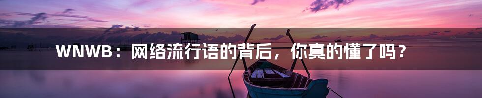 WNWB：网络流行语的背后，你真的懂了吗？