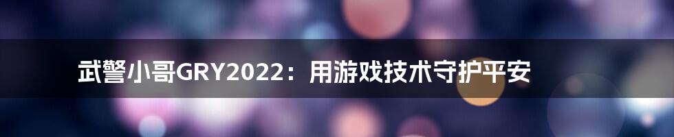 武警小哥GRY2022：用游戏技术守护平安