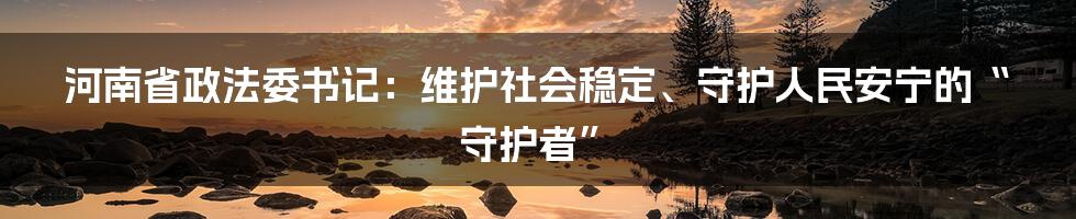 河南省政法委书记：维护社会稳定、守护人民安宁的“守护者”