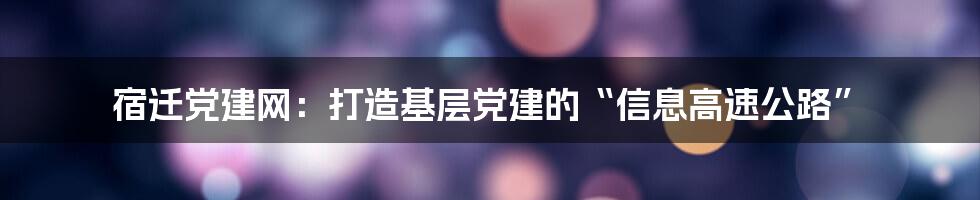 宿迁党建网：打造基层党建的“信息高速公路”