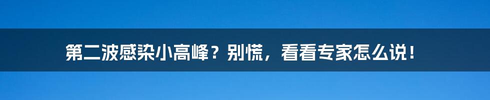 第二波感染小高峰？别慌，看看专家怎么说！