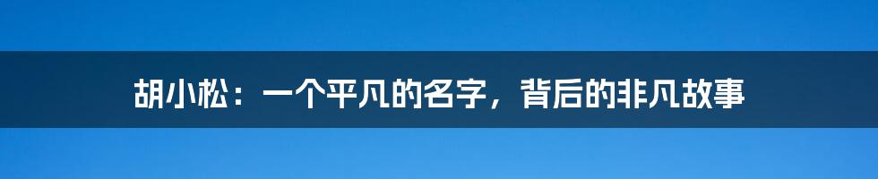 胡小松：一个平凡的名字，背后的非凡故事