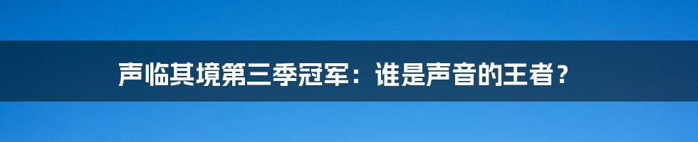 声临其境第三季冠军：谁是声音的王者？