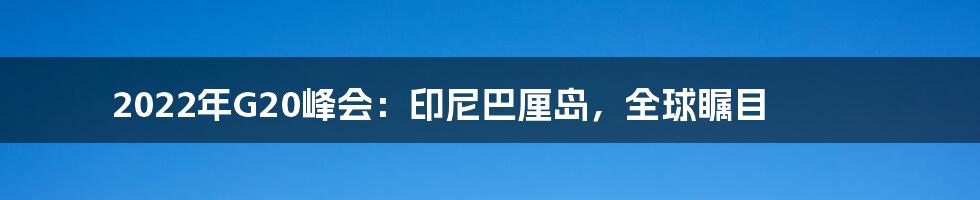 2022年G20峰会：印尼巴厘岛，全球瞩目