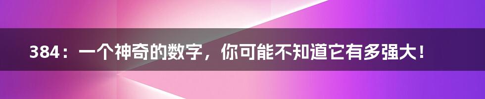 384：一个神奇的数字，你可能不知道它有多强大！