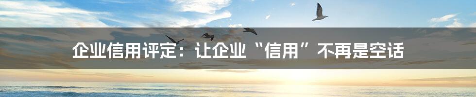 企业信用评定：让企业“信用”不再是空话