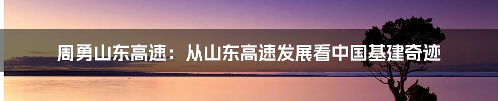 周勇山东高速：从山东高速发展看中国基建奇迹