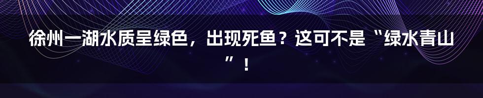 徐州一湖水质呈绿色，出现死鱼？这可不是“绿水青山”！