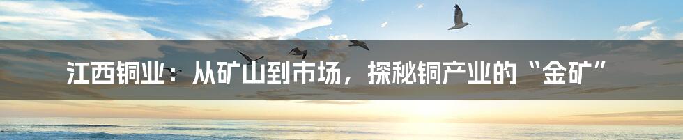 江西铜业：从矿山到市场，探秘铜产业的“金矿”