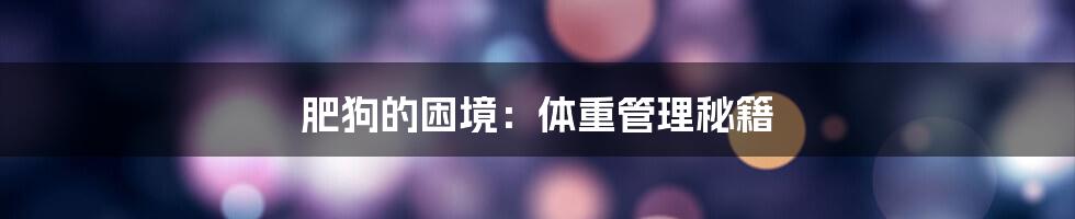 肥狗的困境：体重管理秘籍