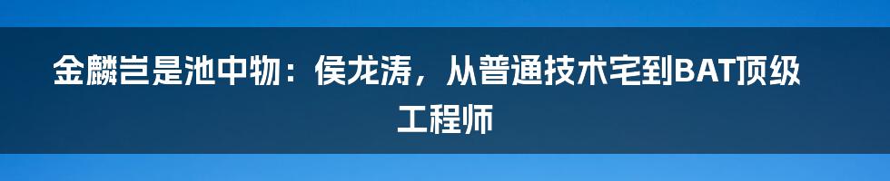 金麟岂是池中物：侯龙涛，从普通技术宅到BAT顶级工程师