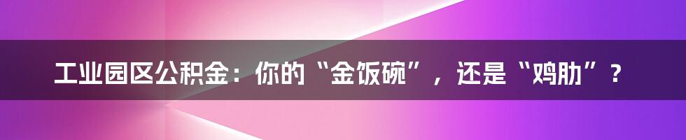 工业园区公积金：你的“金饭碗”，还是“鸡肋”？